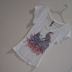 Charlotte Russe White Tee with Colorful Embroidery